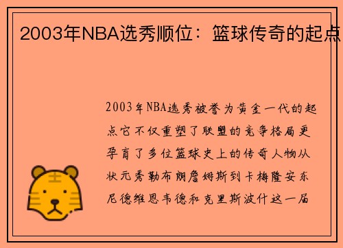 2003年NBA选秀顺位：篮球传奇的起点