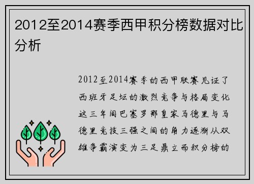2012至2014赛季西甲积分榜数据对比分析