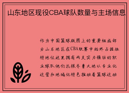 山东地区现役CBA球队数量与主场信息