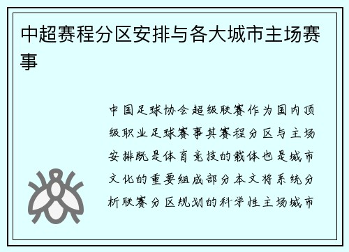 中超赛程分区安排与各大城市主场赛事